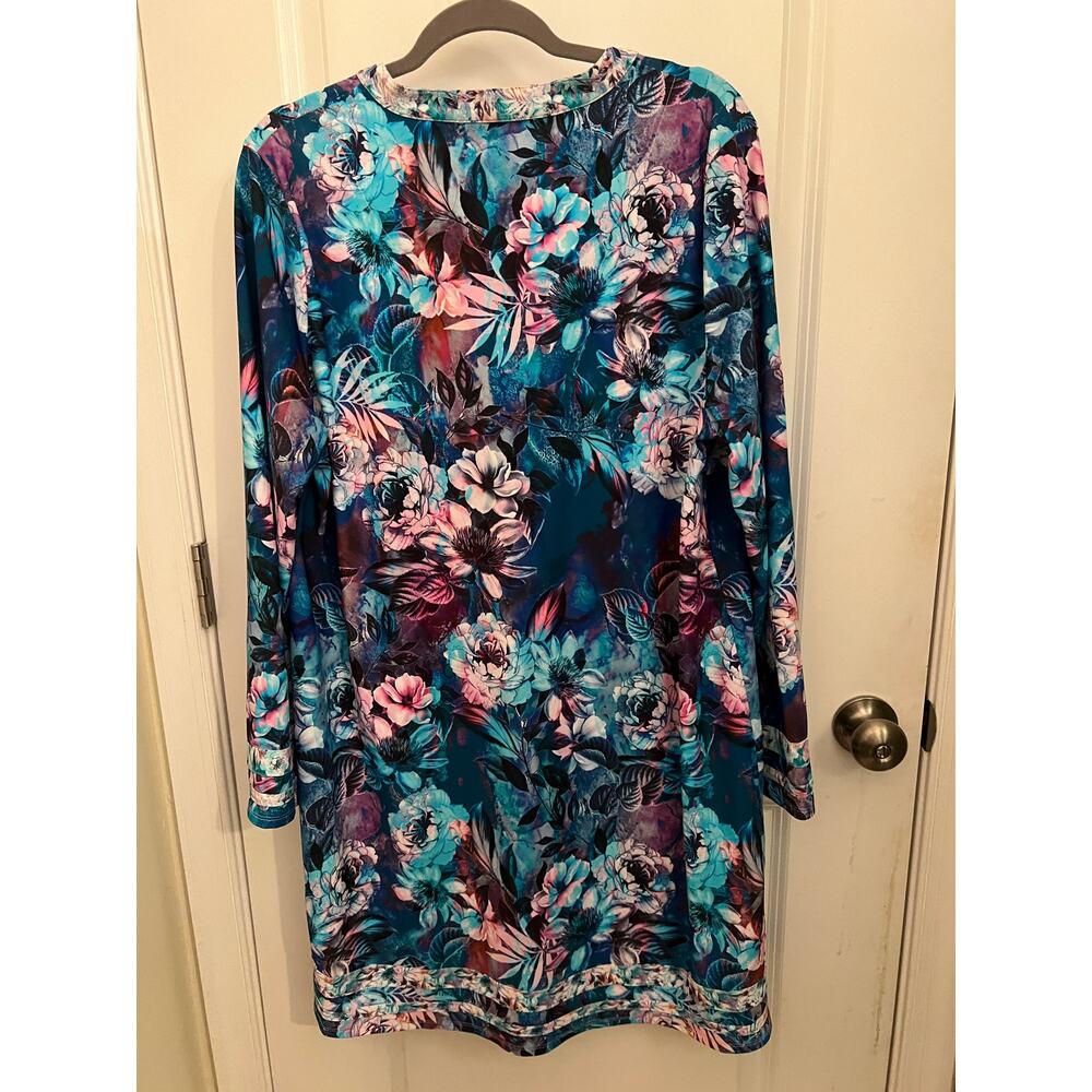 Soft Surroundings Women's XL Jewell UPF Midi Dress Tunic Coverup Midnight Floral - Picture 6 of 8